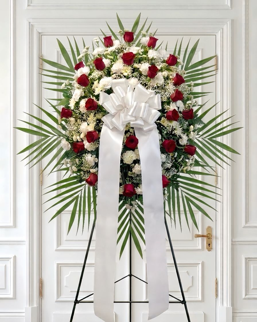 Standing Spray 1 layer #5 - typical standing spray mix with white and red flowers