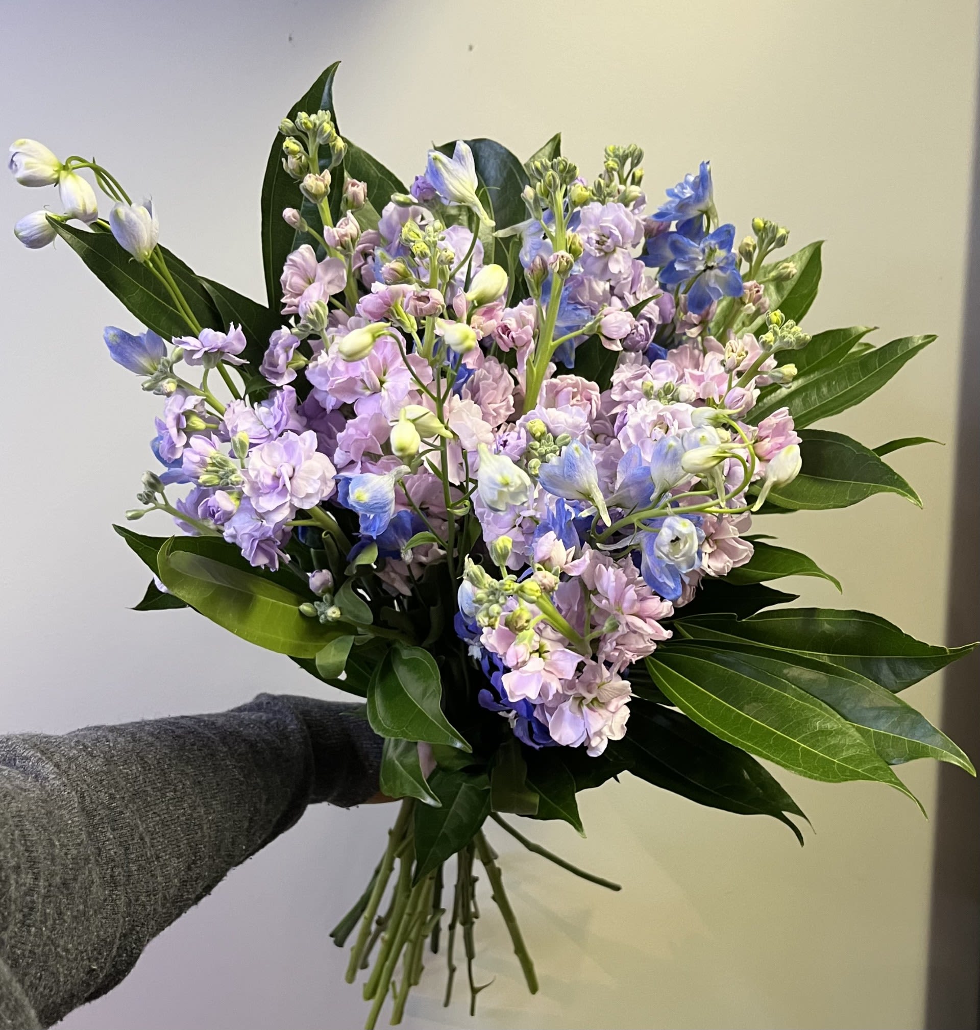 Blue Haze by Chasing Petals - This cool and whimsical handtied bouquet is a perfect blend of cool tones and textured flowers. Added bonus? It smells beautiful with a subtle sweet and spicy scent.
