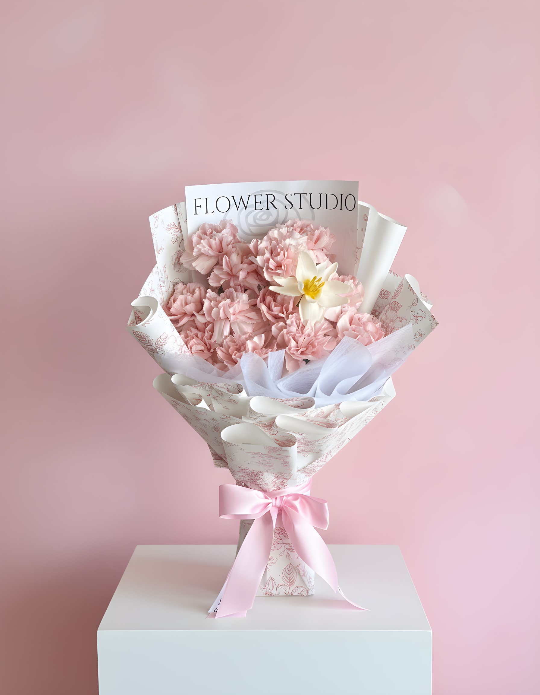 Blush Kiss Carnations Bouquet - A dreamy arrangement designed in soft blush tones, featuring delicate carnations paired with elegant seasonal accents for a romantic, airy feel. Wrapped in premium layered paper with a satin ribbon finish, this bouquet is perfect for birthdays, sweet gestures, or simply making someone feel special. Its gentle color palette brings a timeless, feminine charm to any occasion. Flower varieties and tones may vary slightly based on seasonal availability.
