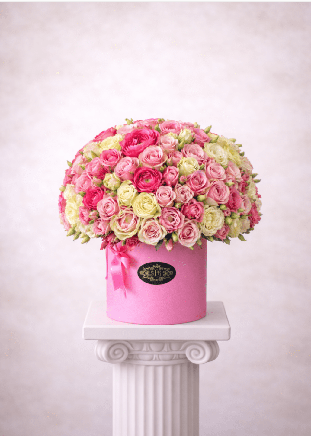 Blushing belle - Brighten any space with our Elegant Flower Box Arrangement! Bursting with vibrant blooms, this stunning display combines seasonal favorites with lush fillers.   Housed in a chic, reusable container, it makes a perfect centerpiece for any occasion be it a gift or a treat for yourself. Elevate your decor with this captivating arrangement that brings joy and sophistication to your home or office. Order yours today and let the beauty of flowers inspire you!