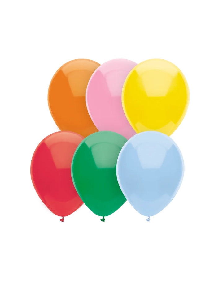 Six colorful balloons on a white background
