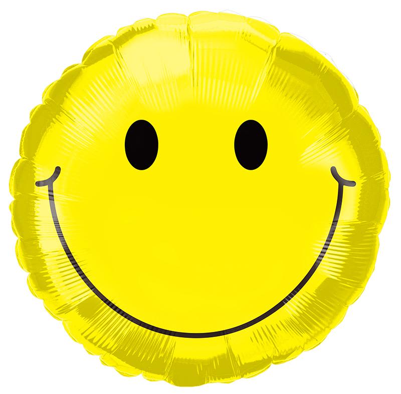 Yellow smiley-face balloon on a white background