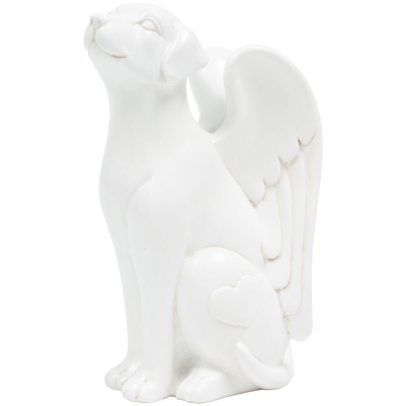 White angel dog figurine with wings and a heart detail on its side