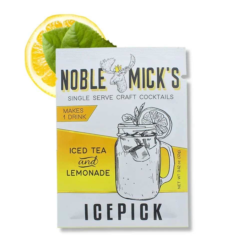 Box of iced tea and lemonade cocktail mix with a lemon slice garnish