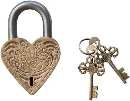 Decorative heart-shaped padlock with two ornate keys