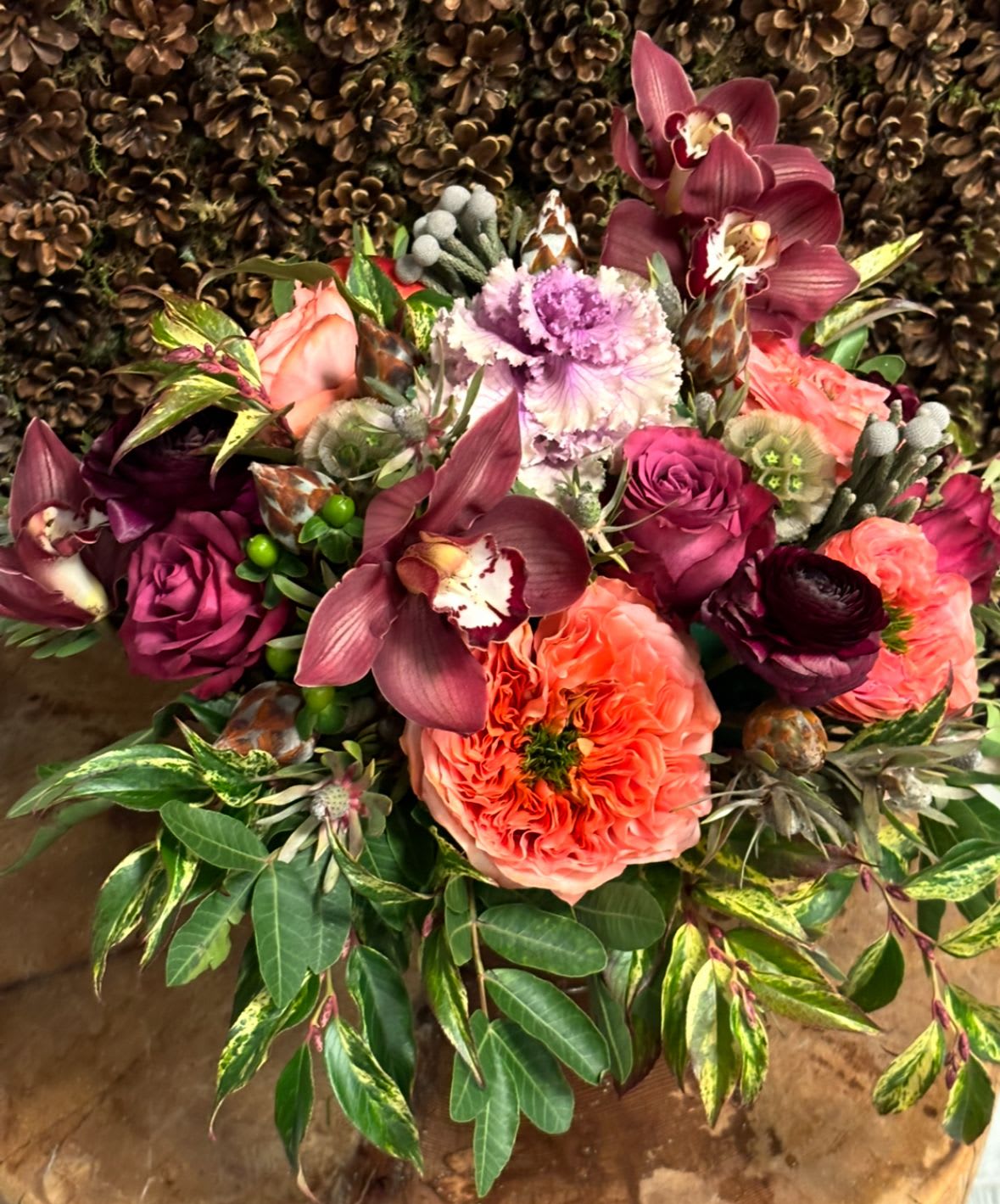 Elegance - orchid, roses, garden roses, brunia and ranunculus