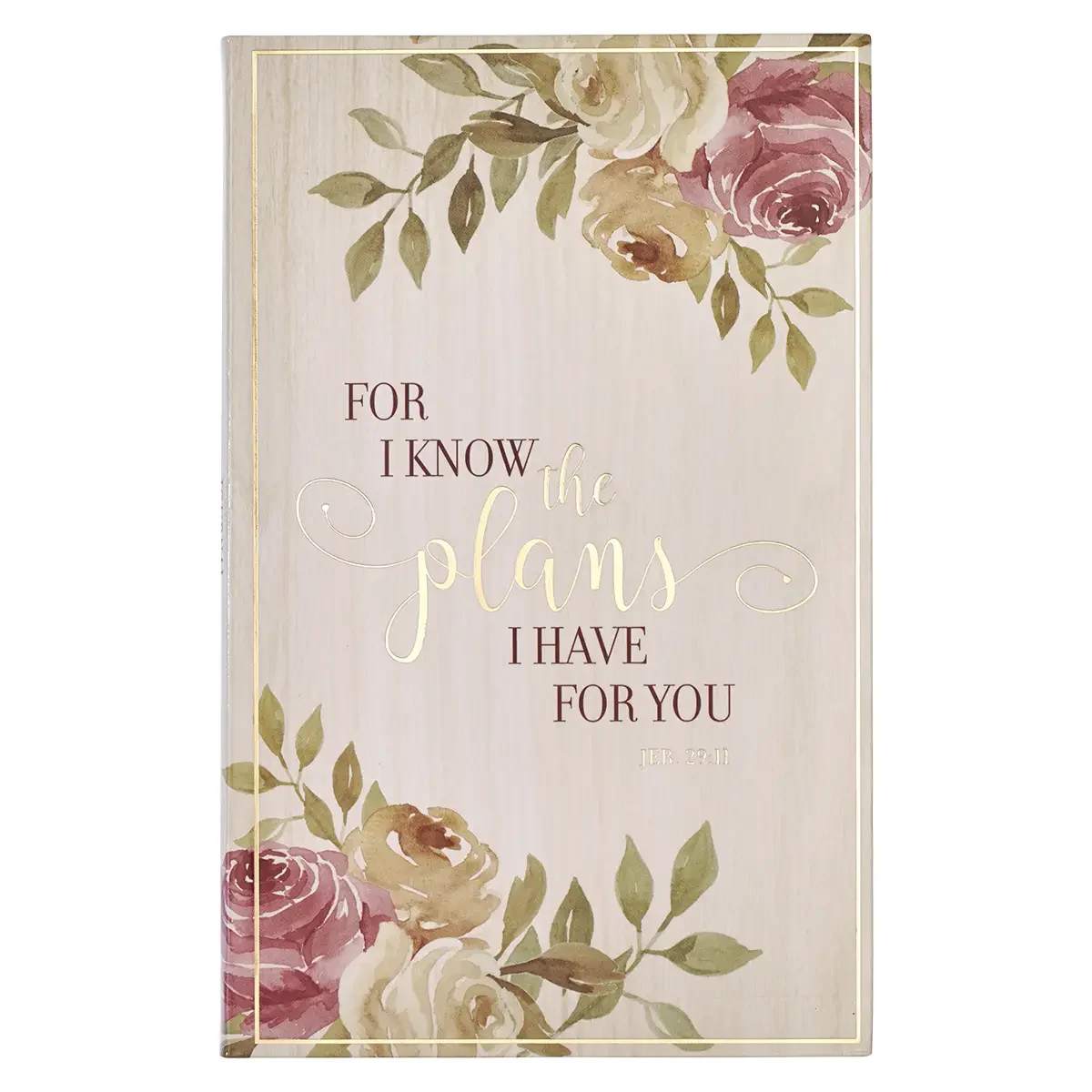 Journal Flexcover the Plans Jer. 29:11 - Start every day by writing your prayers and thoughts in the For I Know the Plans Flexcover Journal! Knowing that God loves you and has a good plan for your days will brighten your day. This cheerful journal is excellent for any number of uses. From a traditional journal, a simple writing pad, or taking notes in a meeting or at church, the convenient size, and style of the journal make it very versatile for every day. Pink Floral Design, Glossy Card Stock Cover, Foil Accents, 128 Lined Pages, Scripture on Each Page, Presentation Page for Gift-giving, Size: 8.5” x 5.4” x .4” (216 x 137 x 10mm)