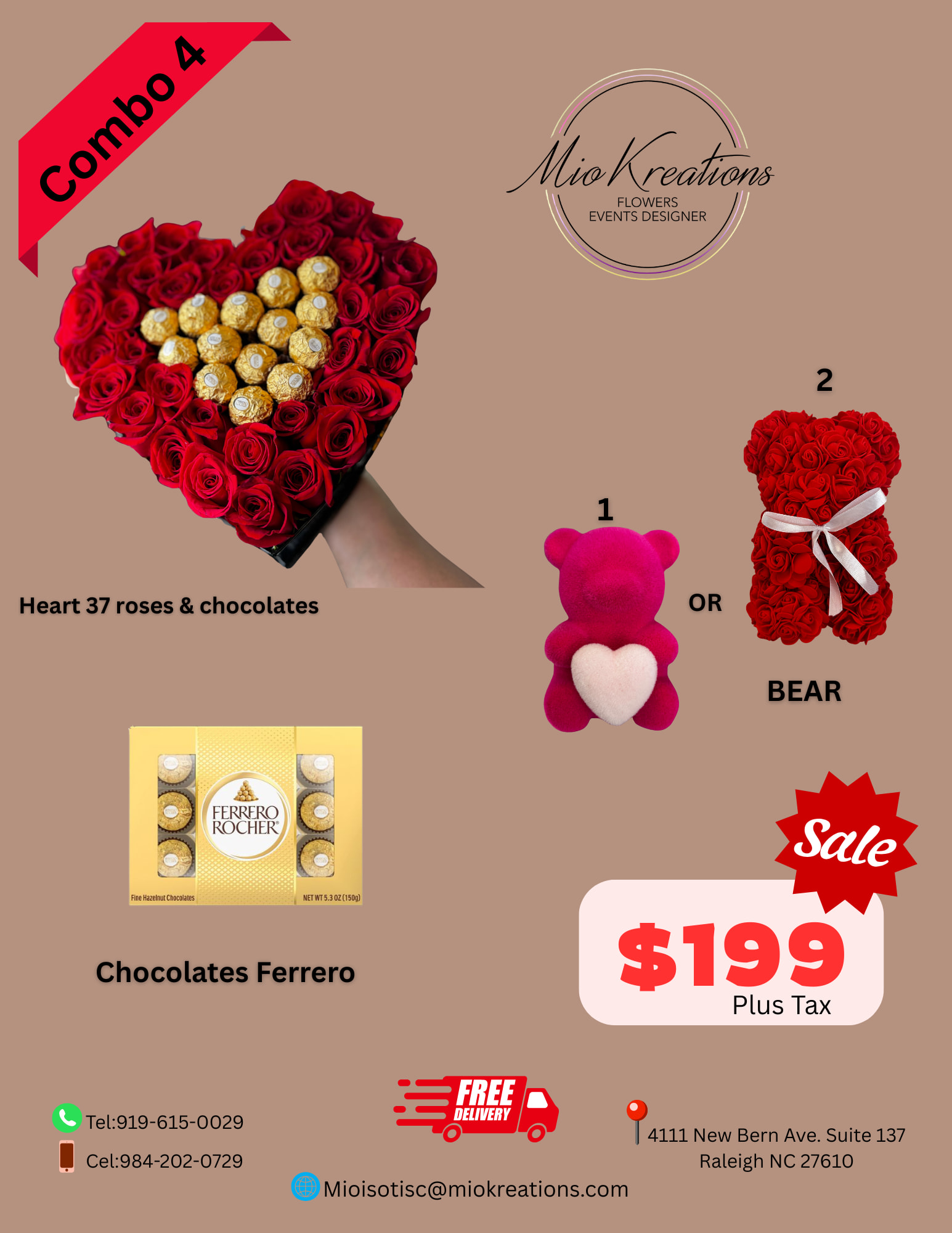 Heart-shaped red rose arrangement with Ferrero Rocher chocolates in the center
