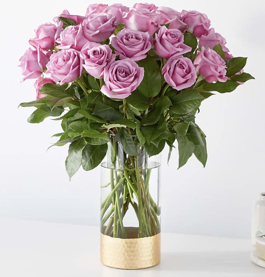Secret Admirer Rose  - 24 Fresh lavender roses in a gold vase. Shade of lavender may vary