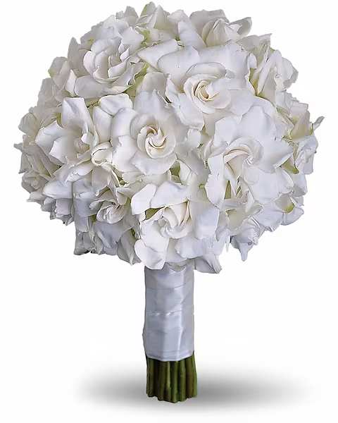 White rose bouquet with a satin-wrapped handle