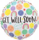 Round balloon with colorful doodles and "GET WELL SOON!" text