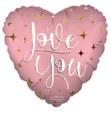 Pink heart-shaped balloon with the words "Love You"