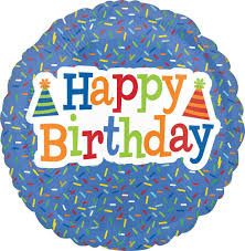 Round birthday balloon with colorful "Happy Birthday" text