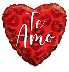 Red heart-shaped balloon with "Te Amo" text