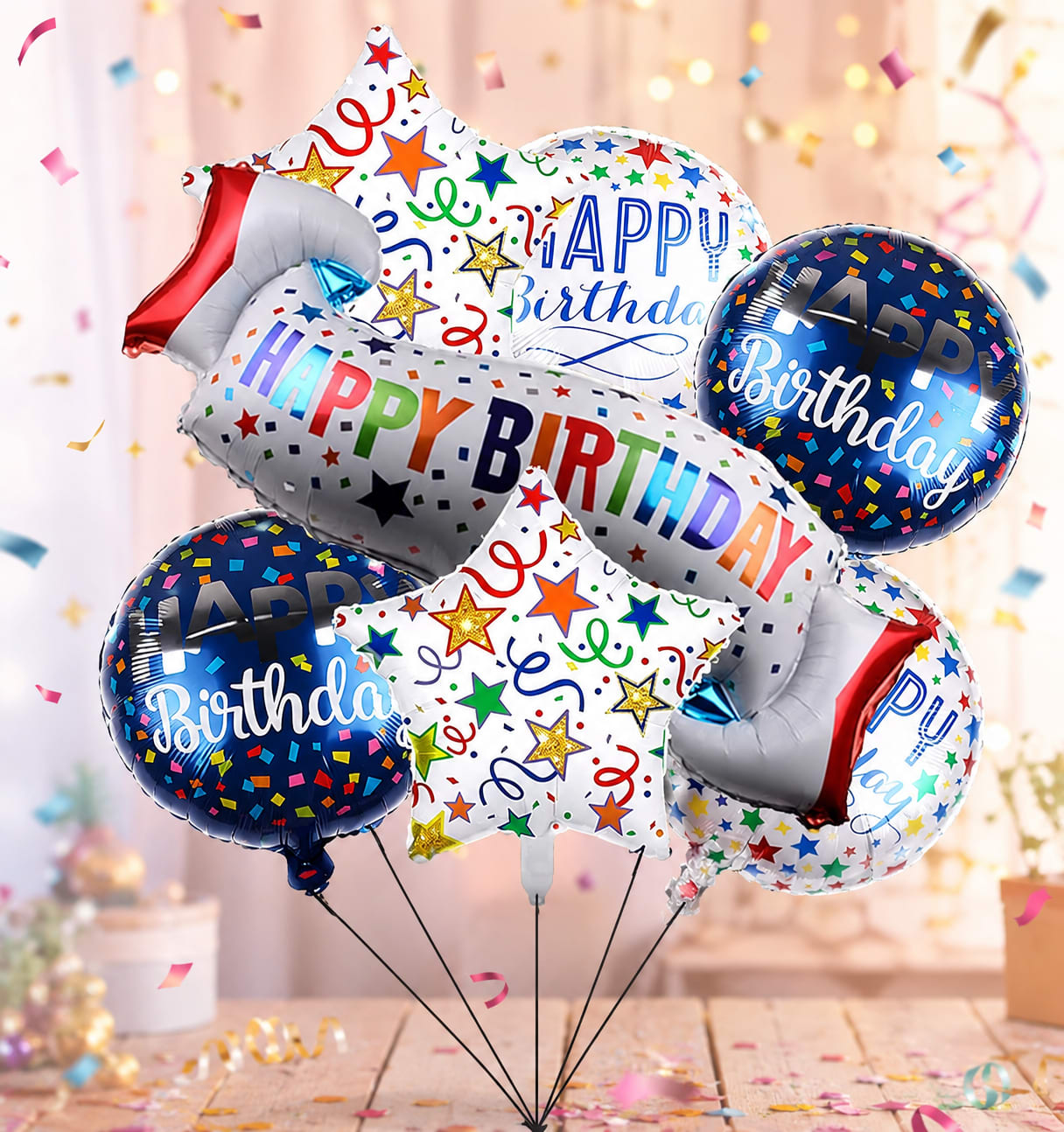 Happy Birthday Balloons Bouquet - A bouquet of helium-filled metallic balloons perfect for celebrating in a big way.  Same Day Delivery in Midland, Odessa, and Gardendale