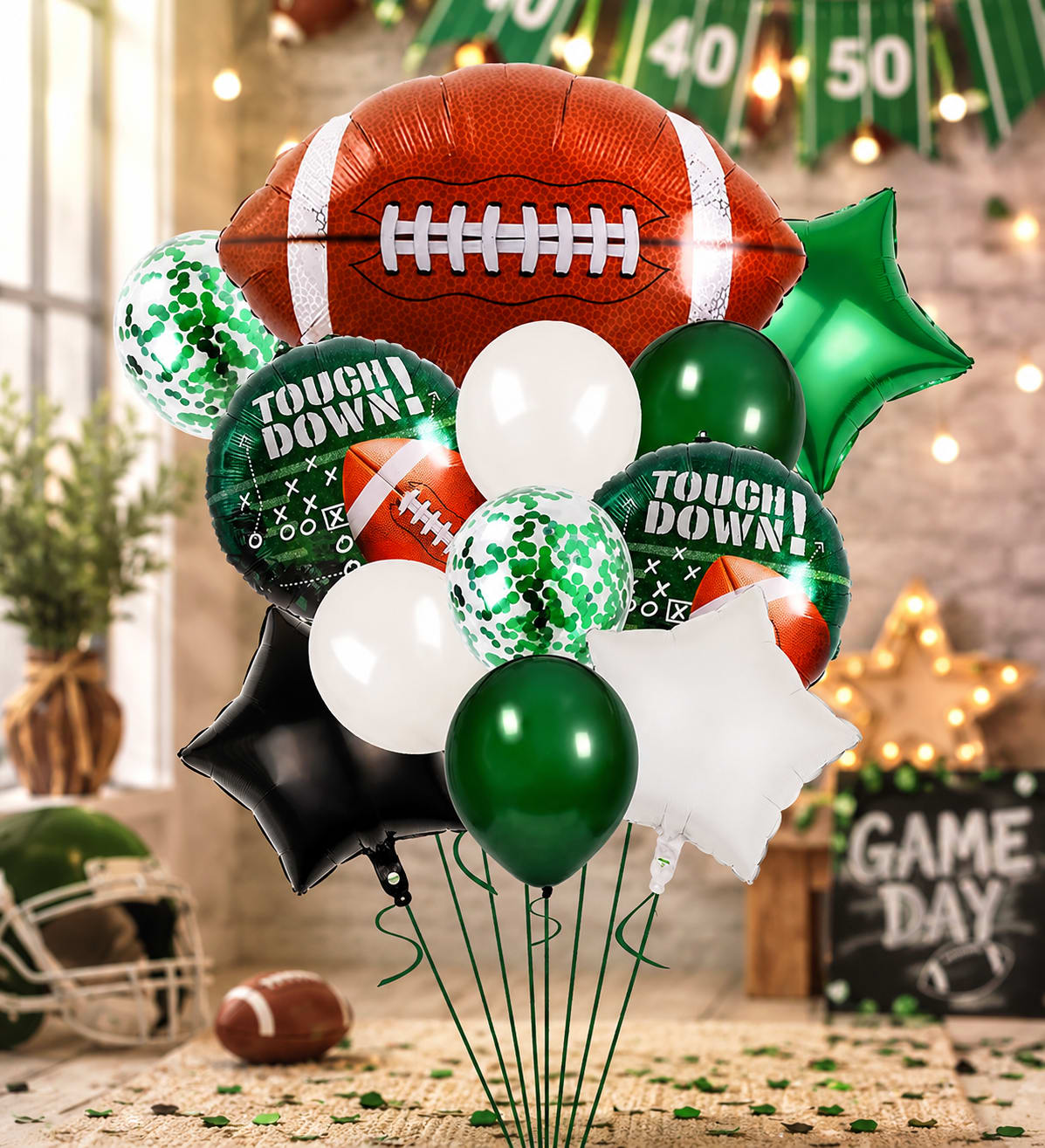 Football Balloon Bouquet - Celebrate game day with this football-themed balloon bouquet, perfect for birthdays, sports parties, and football fans. Helium-filled and ready to impress.