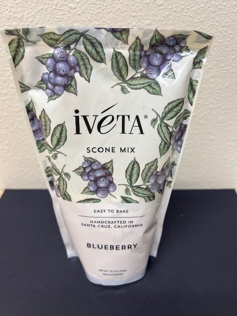 Blueberry scone mix pouch with berry and leaf illustrations