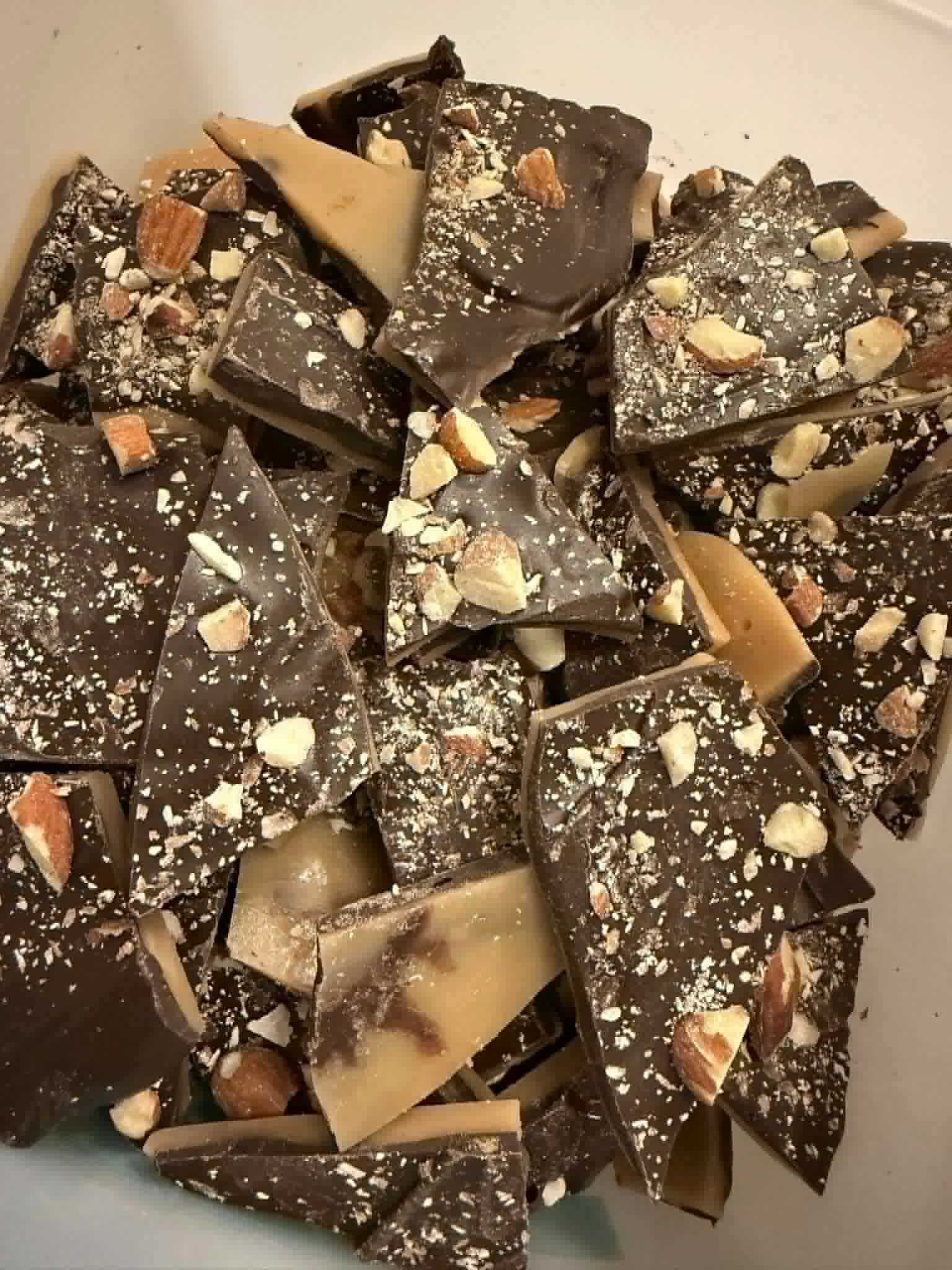 English Toffee Dark Chocolate  - Homemade from scratch English Toffee.  Prepared in our Licensed kitchen.