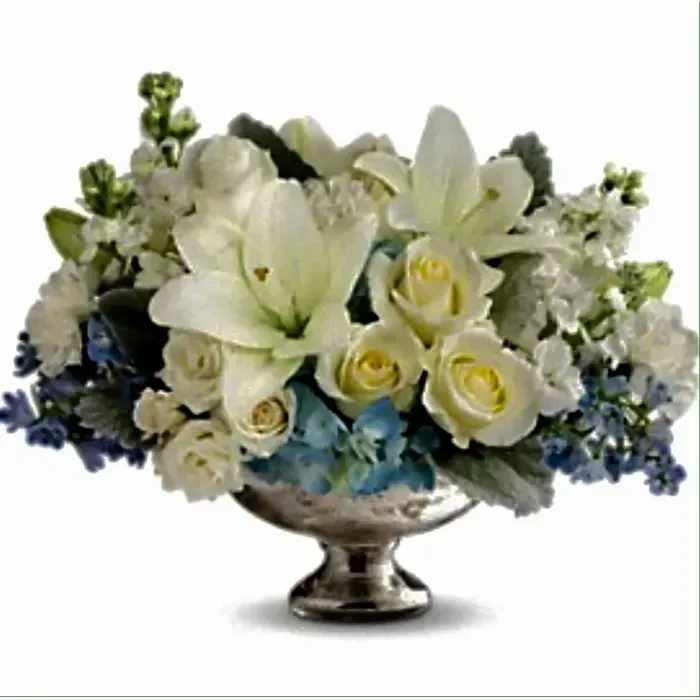 Elegant Affairs - Silver container with soft color roses