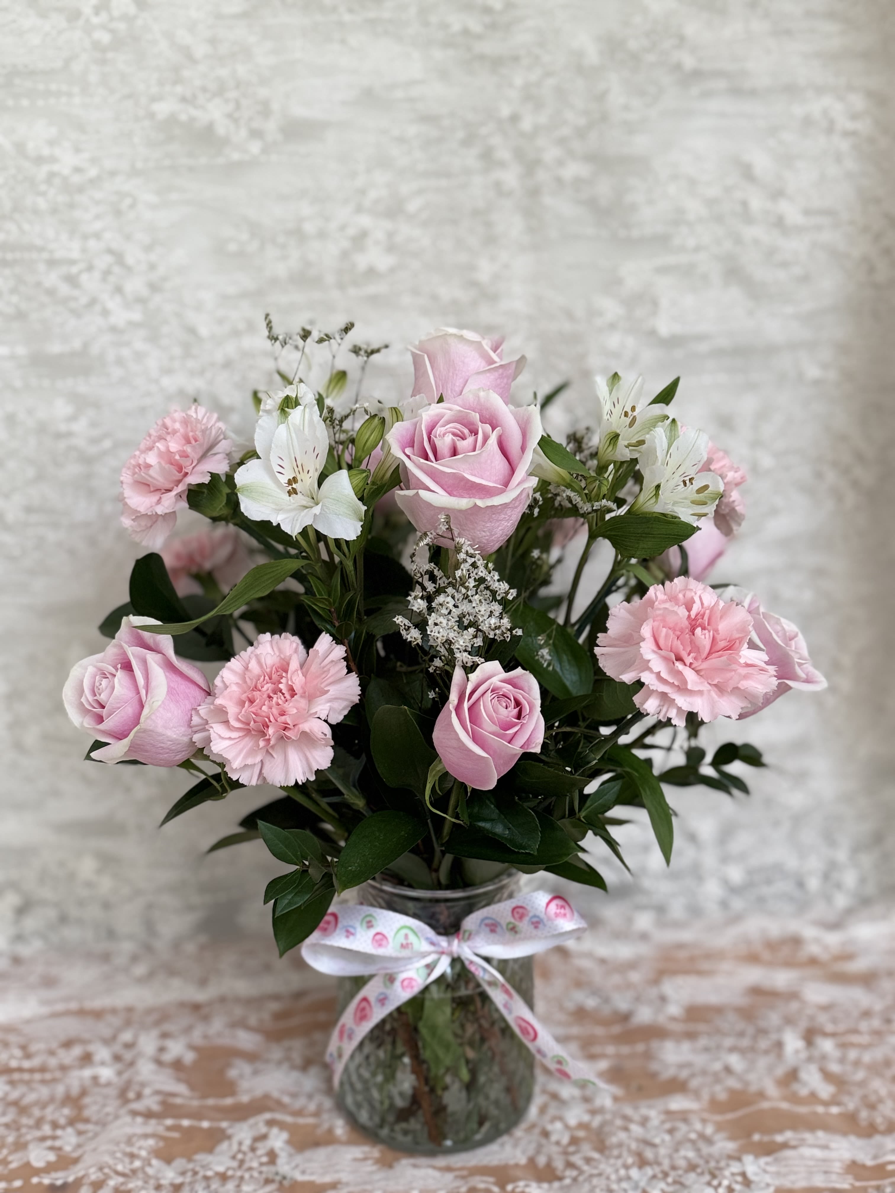 Princess - Soft pink roses, carnations and Alstroemeria   Perfect arrangement for your loved one