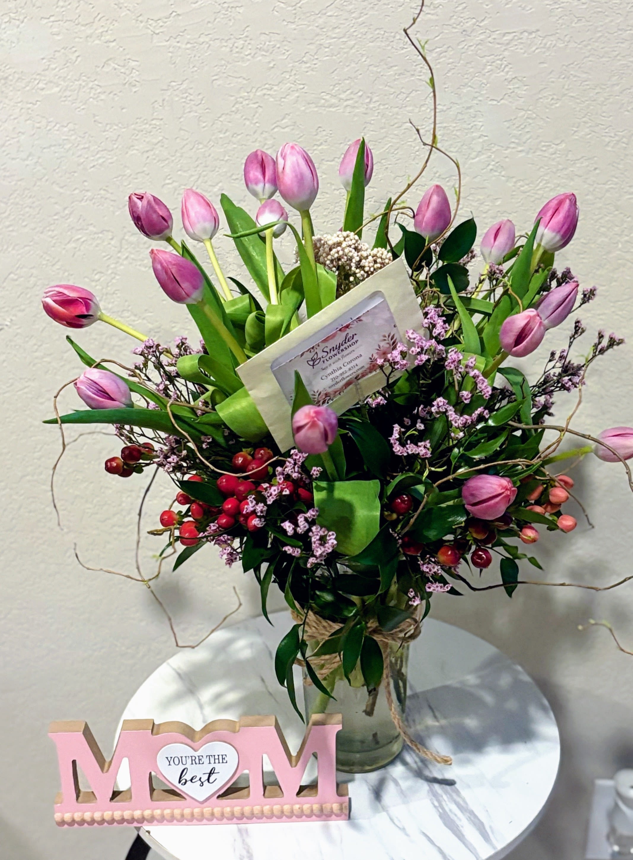 Luxury Pink Tulips Garden - Luxury pink tulip arrangement in San Antonio designed with fresh premium tulips, seasonal greenery and elegant garden style floral accents by Snyder Flower Shop. Beautiful fresh flower bouquet perfect for Mother’s Day, birthdays, anniversaries, romantic surprises and special occasions with same day flower delivery in San Antonio TX. Our local florist specializes in premium tulips, roses, orchids, hydrangeas and luxury flower arrangements handcrafted with fresh high quality flowers at affordable prices.