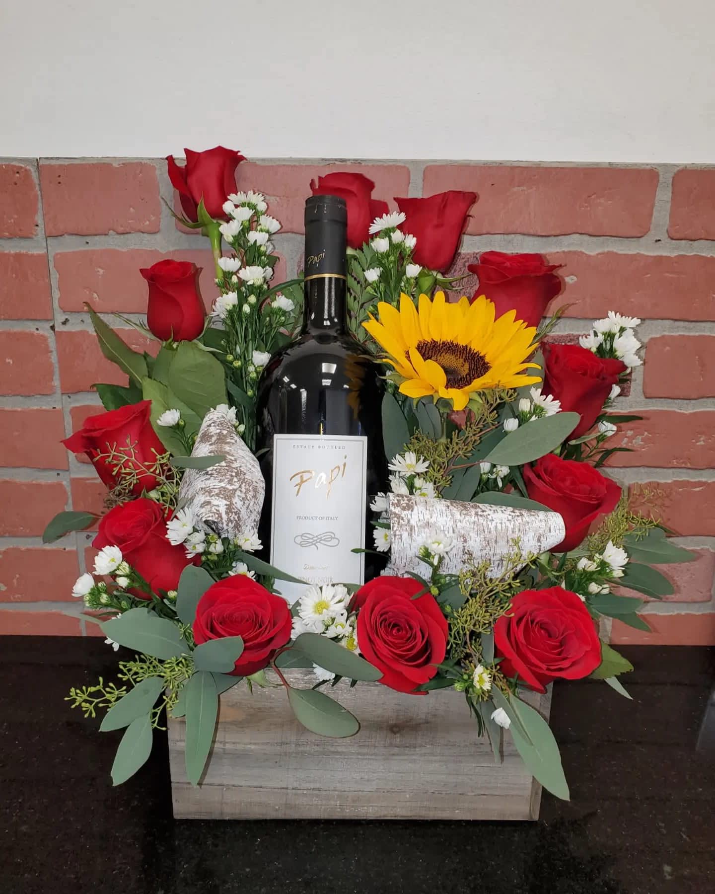 Red and Wine  - 12 Red roses and a bottle of wine