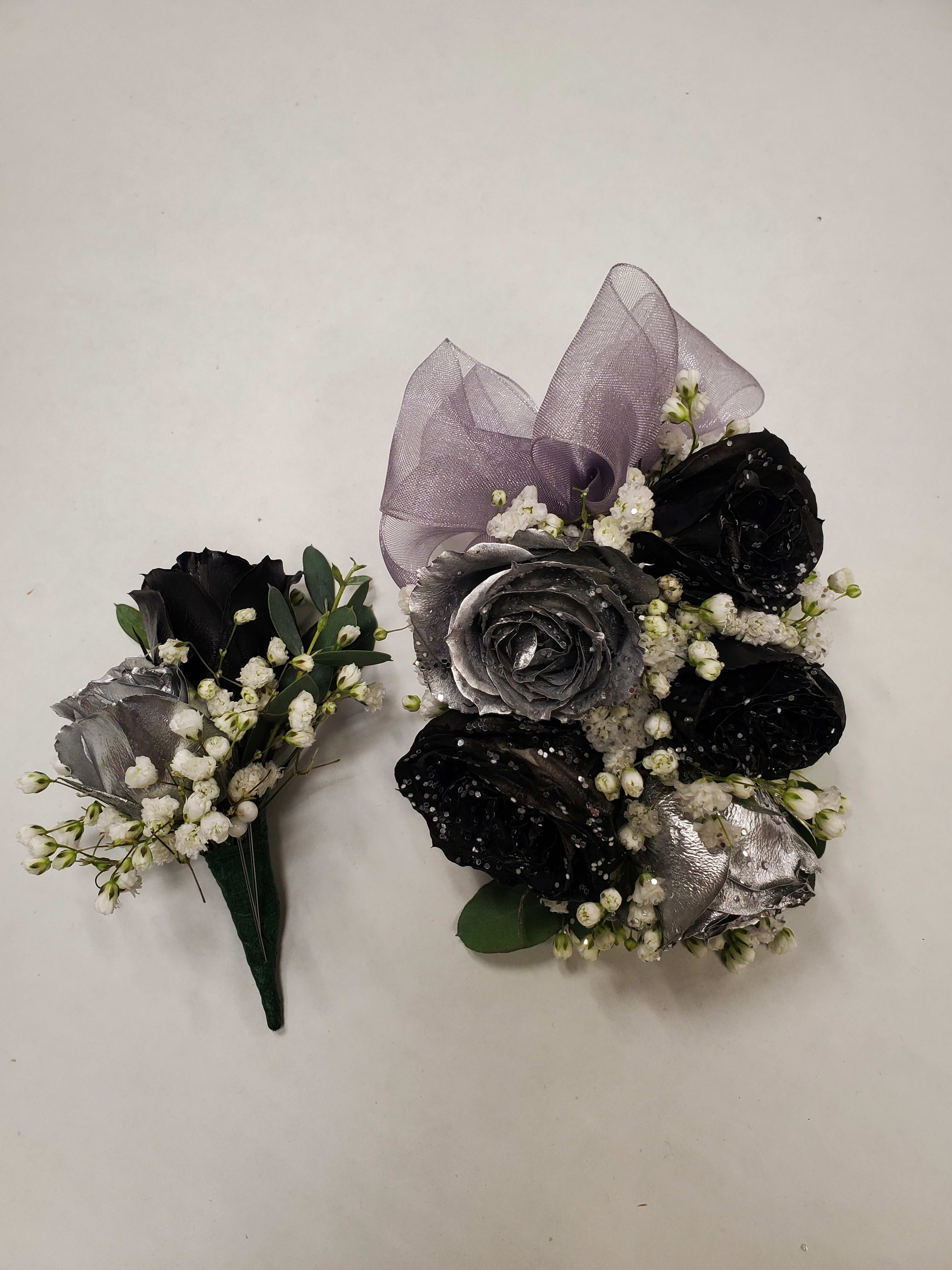 Corsages silver and black - If you would like a different t please call us or add it to the notes. 