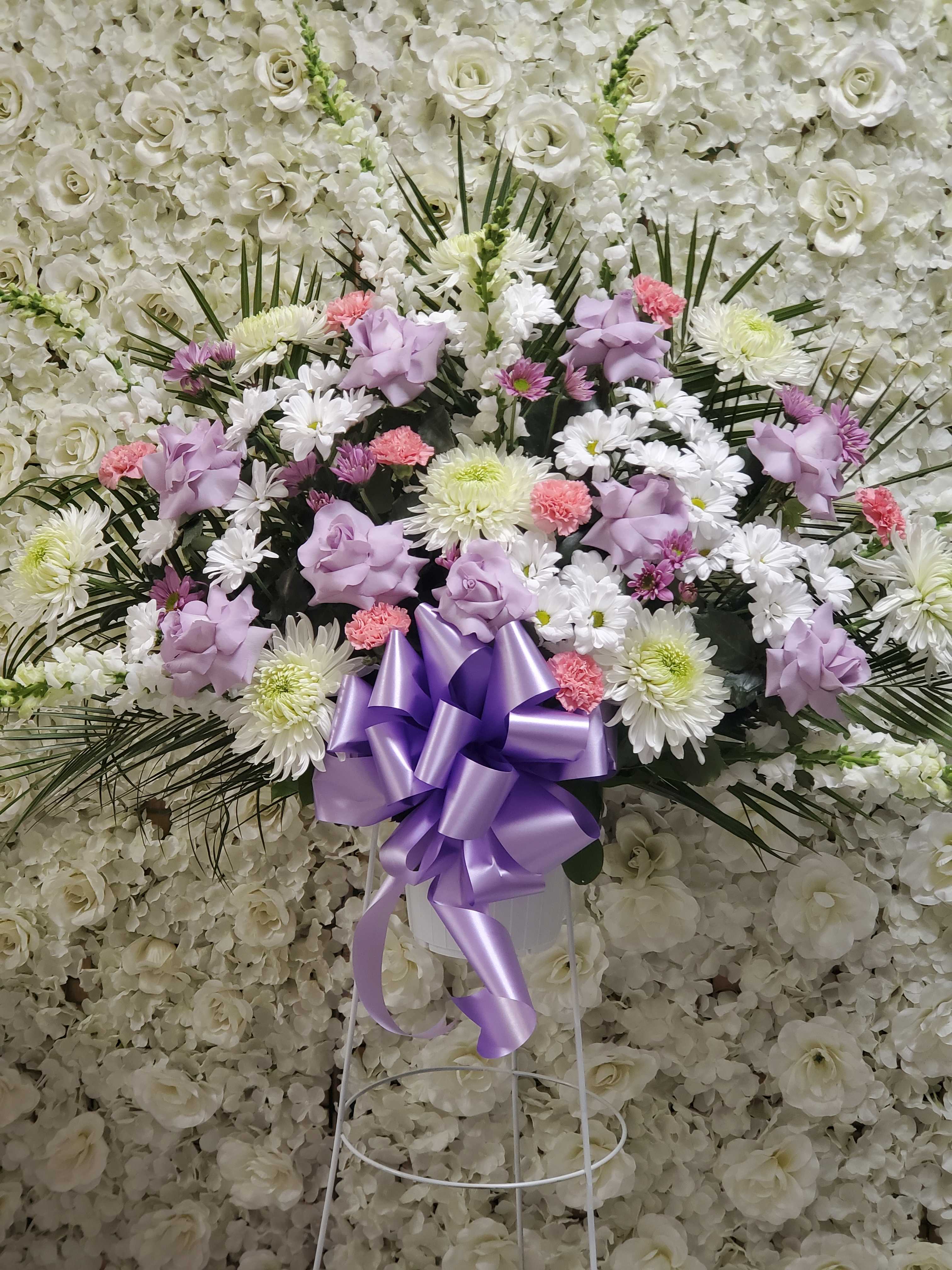 Lavender, pink and white standing basket  - Lavender, pink and white standing basket 