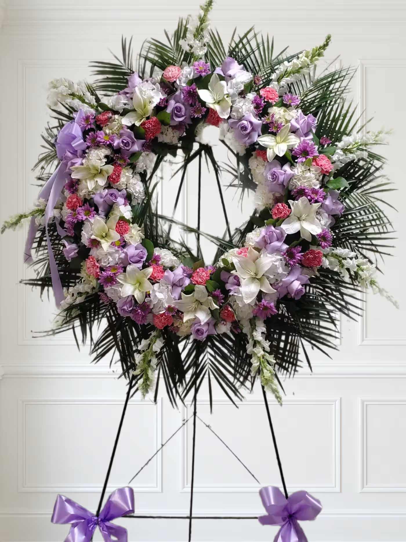 Lavender, pink and white standing Wreath   - Lavender, pink and white Standing Wreath
