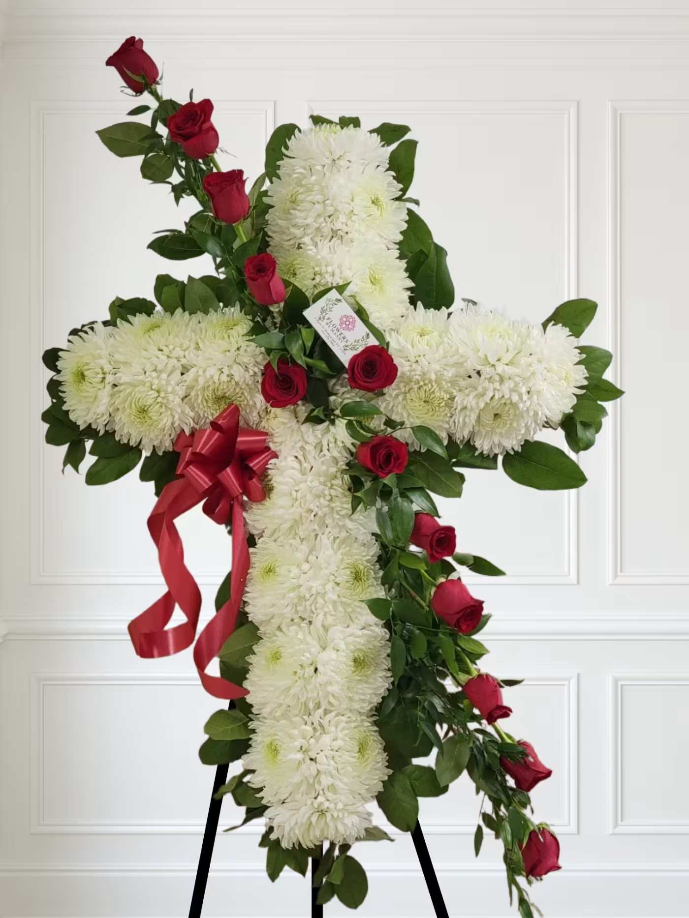 Red and white cross - White and red flowers