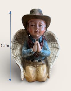 Small cowboy angel figurine with folded hands and wings