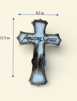 Cross-shaped memorial plaque with the words Amazing Grace