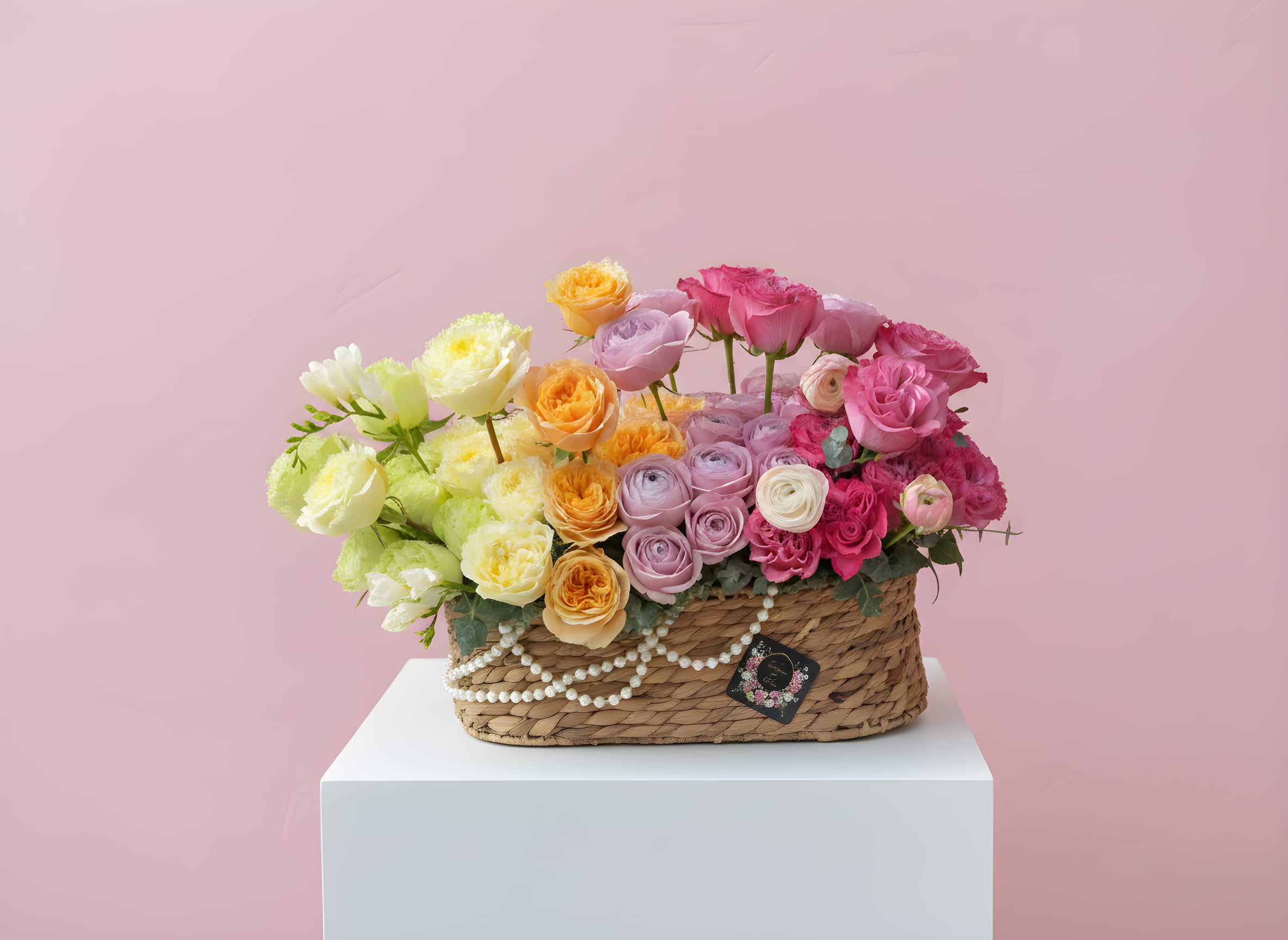 La Corbeille - French for "the basket" — and it lives up to the name. An artfully designed arrangement full of the season's most exquisite blooms. Flower varieties and baskets may vary based on availability to ensure the highest quality.