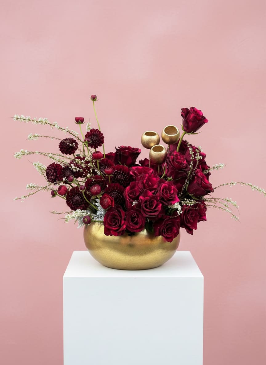 Noir Garden - Noir Garden Dark florals for the bold and beautiful. A dramatic arrangement that makes a statement without saying a word. Flower varieties and vessels may vary based on availability to ensure the highest quality.