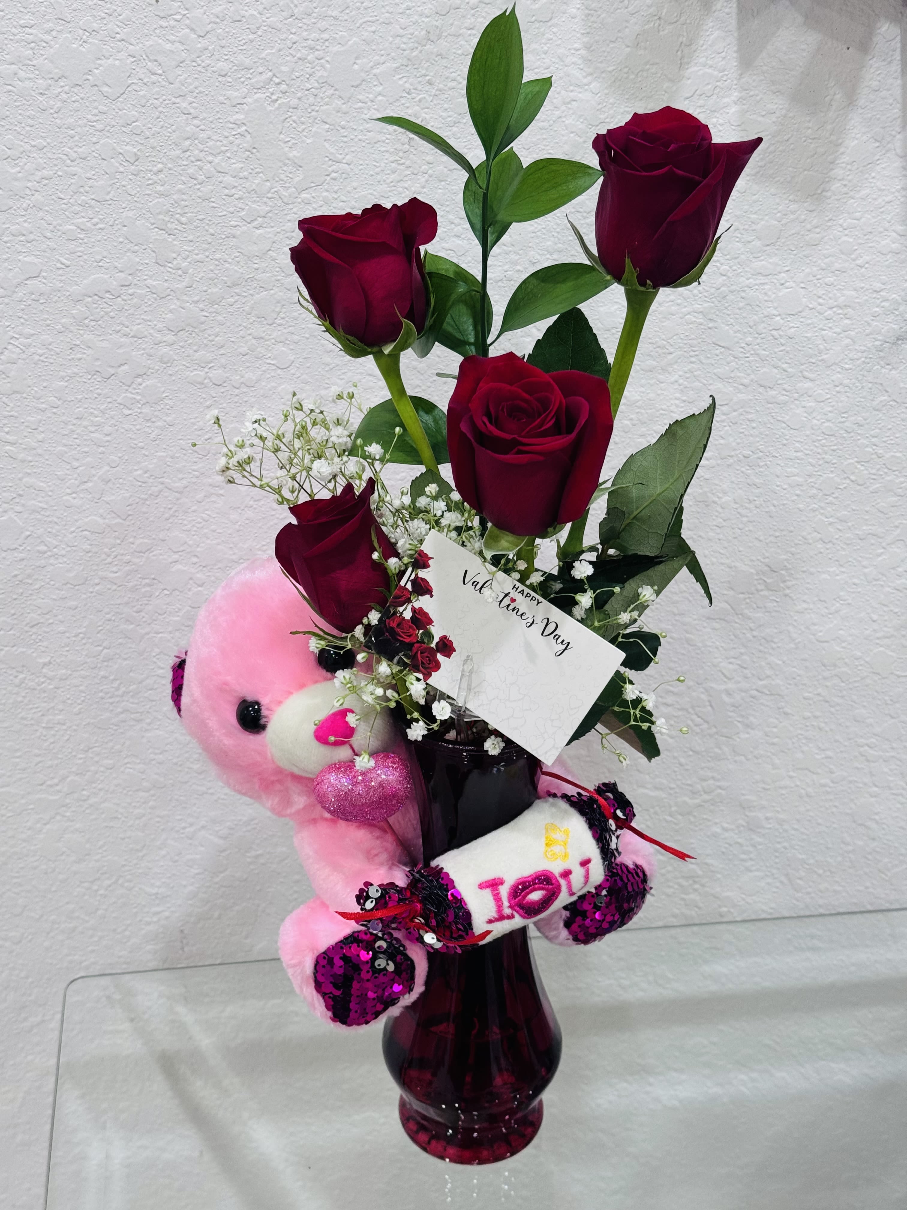 Osito ilove  - Vase glass roses bear 