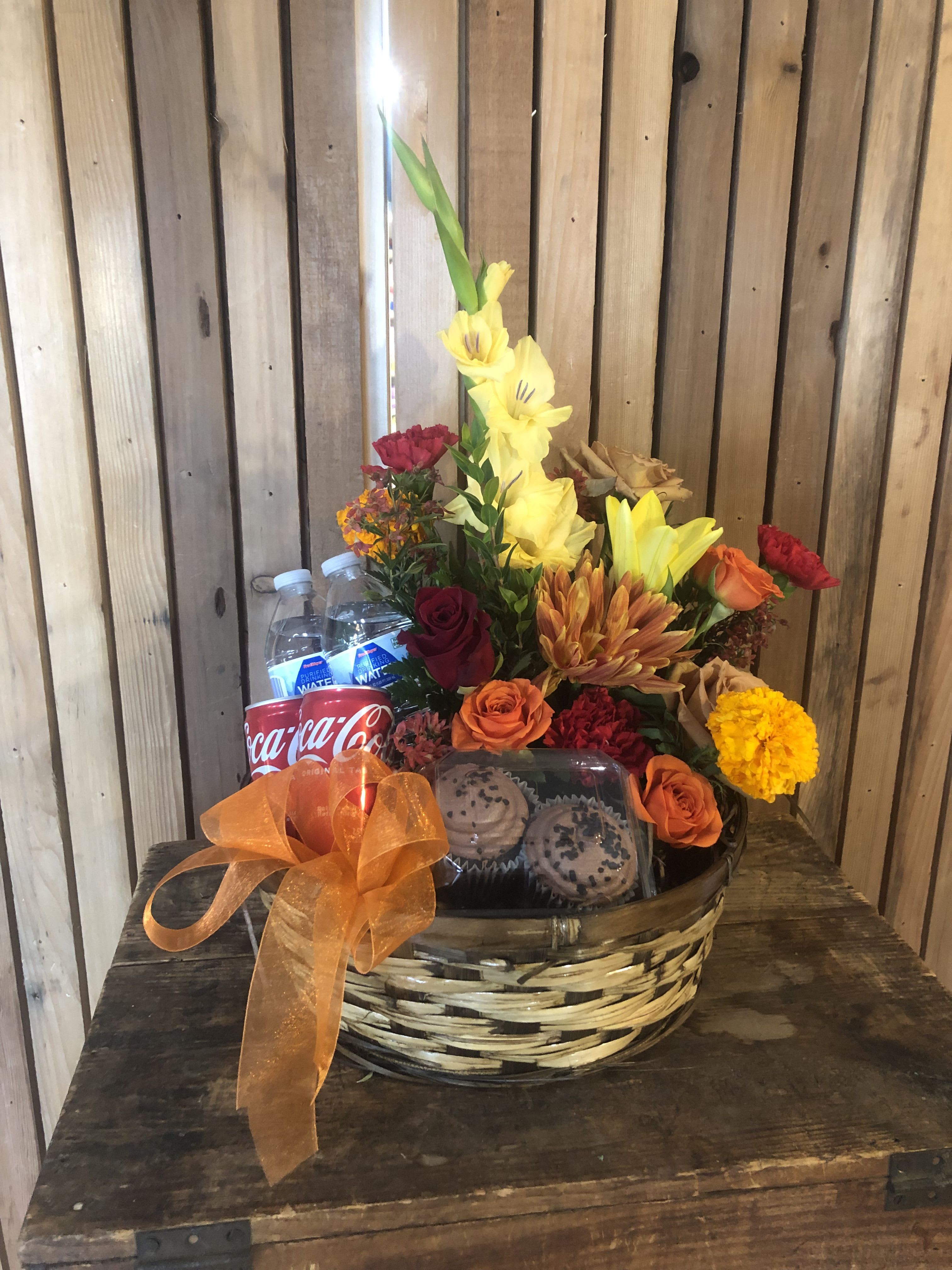 Snack and flower basket - We work with you to create a custom fruit and snack basket with flowers. Let us know what you would like us to include in yours. 