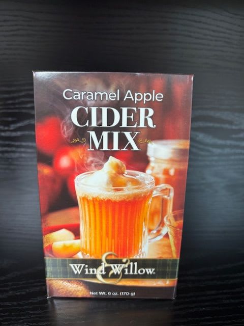 Box of caramel apple cider mix with a steaming mug on the front