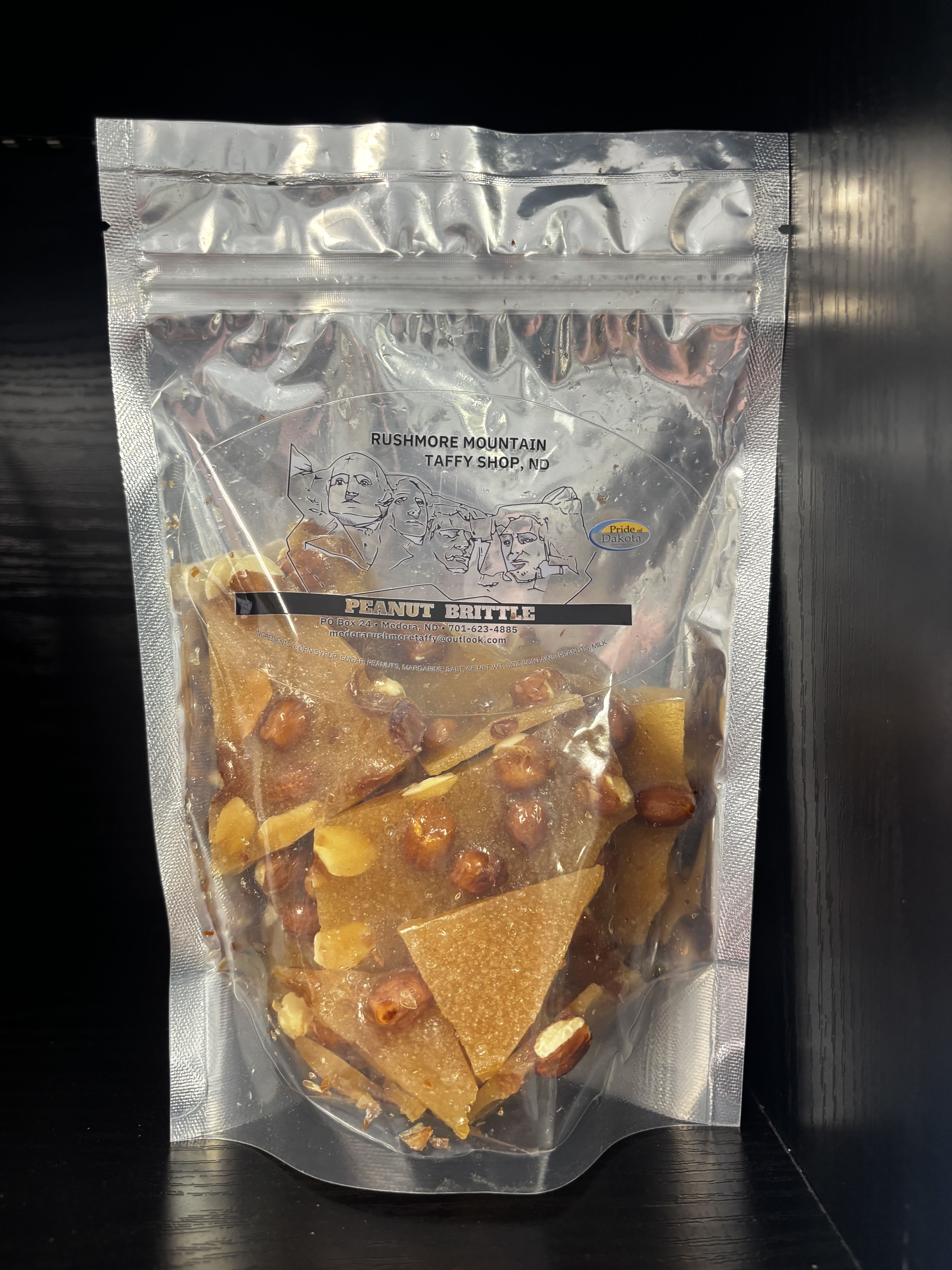 Clear bag of peanut brittle candy