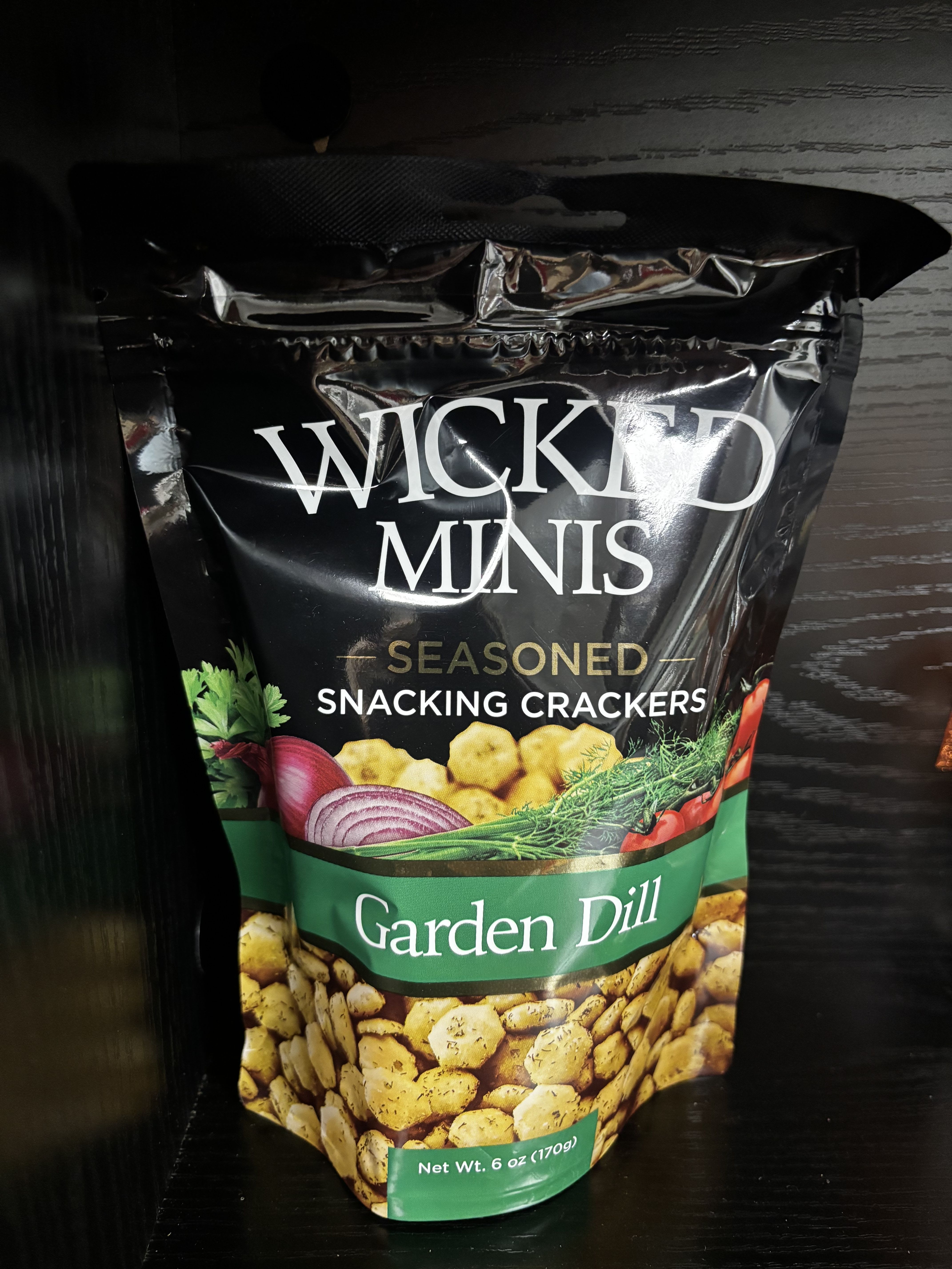 Bag of Wicked Minis garden dill snacking crackers