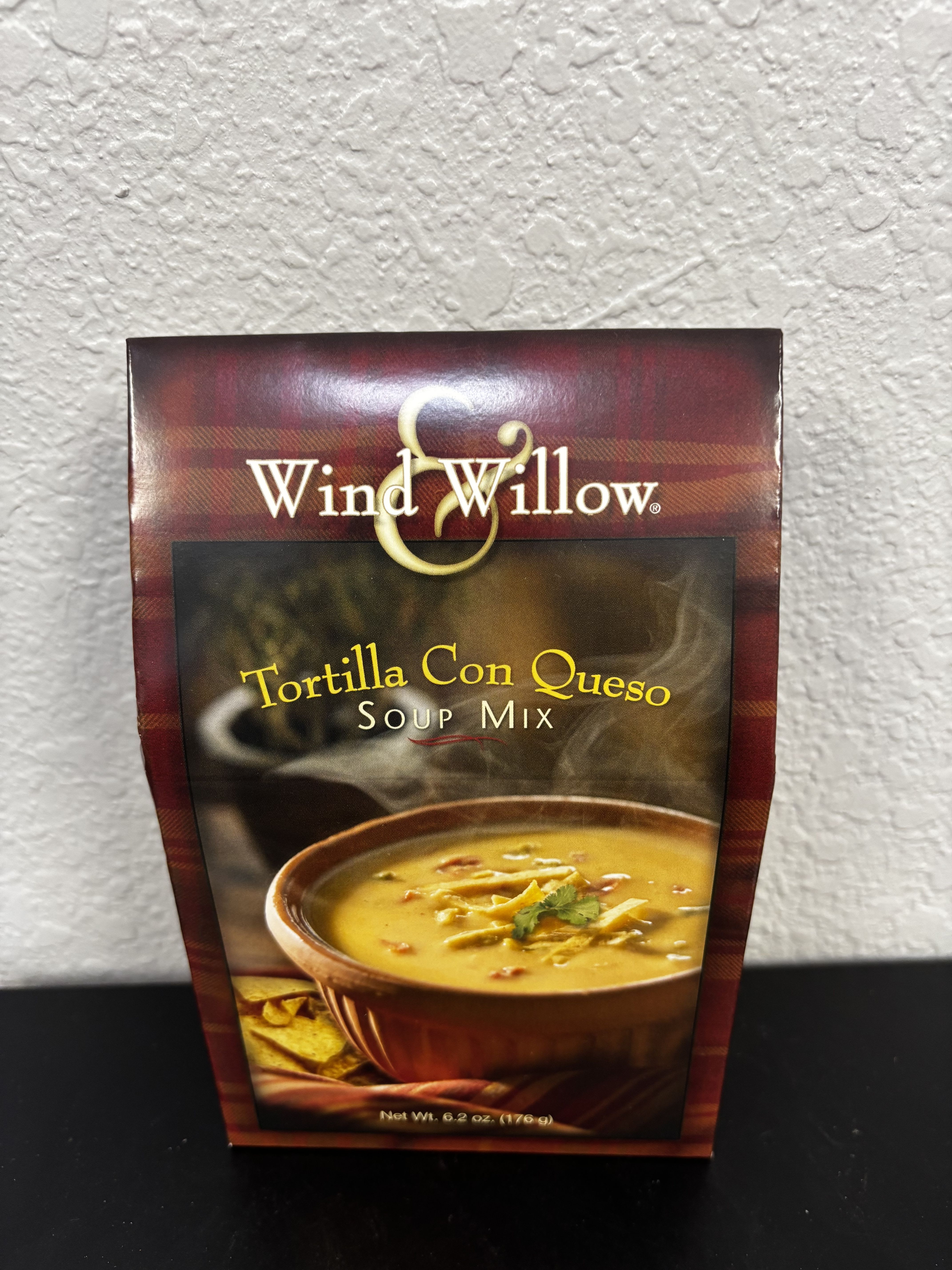 A box of Wind Willow Tortilla Con Queso soup mix