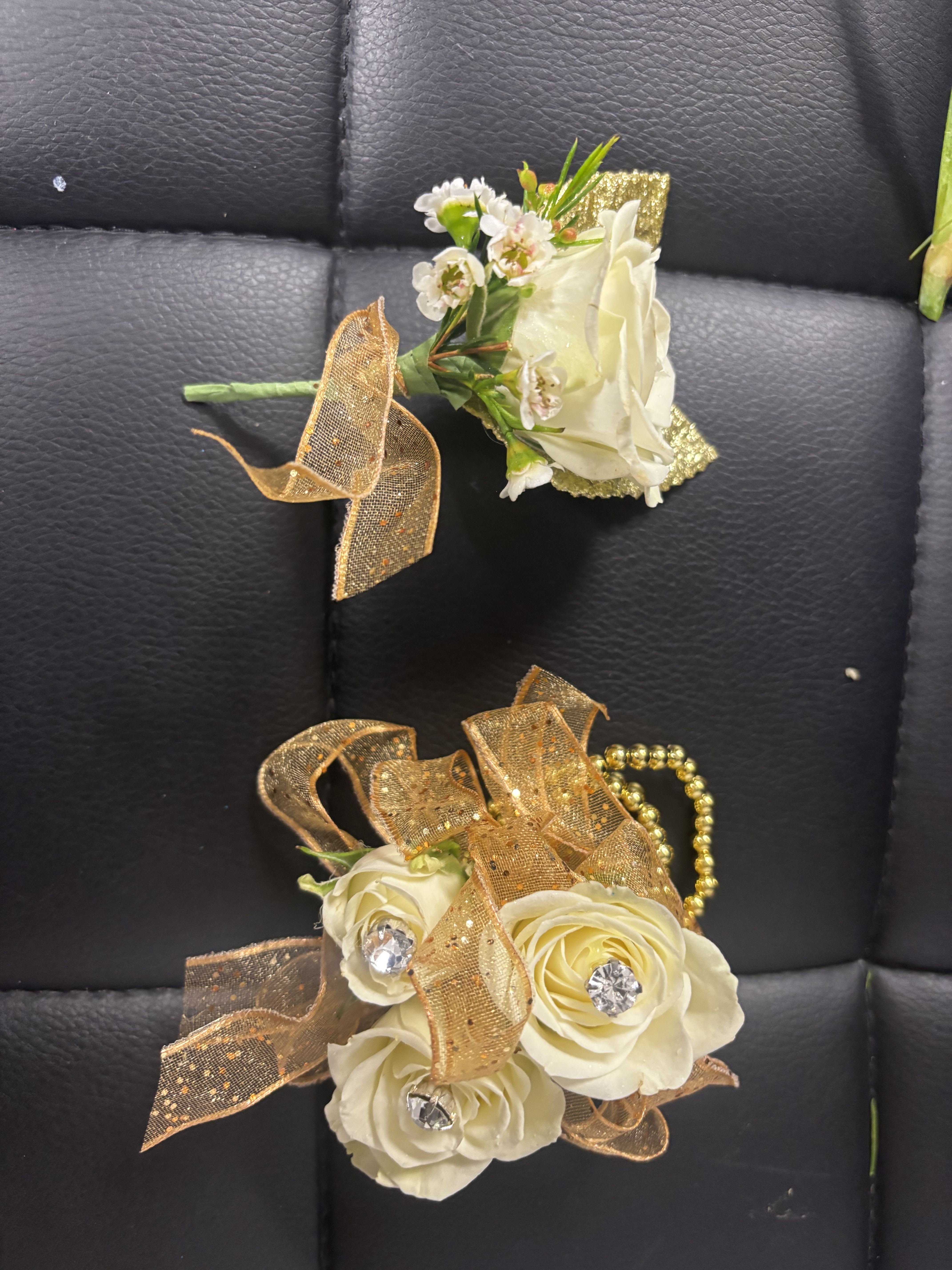 Golden Princess Duo - A sparkling corsage and boutonnière set designed for a magical night of dancing with Dad.