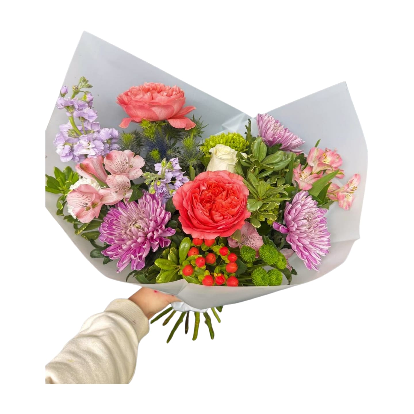 Coral crush - Bright and flirty mix of pinks, corals, and greens wrapped in soft lilac. A burst of happy energy for any mood.