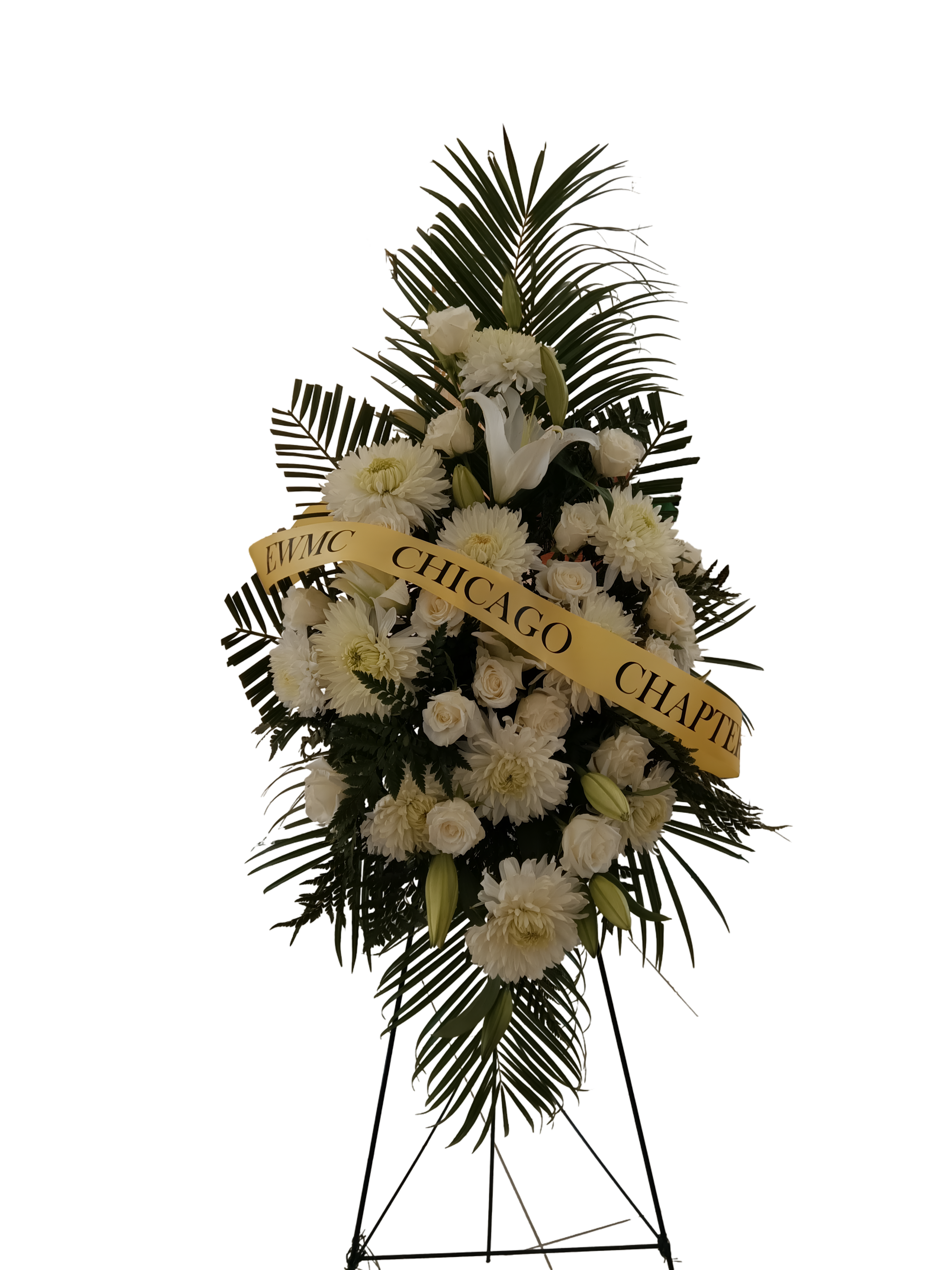 Angel Touch Easel Spray - All white tribute to your loved one.  Add a Tribute ribbon to make it even more memorable Additional colors available  