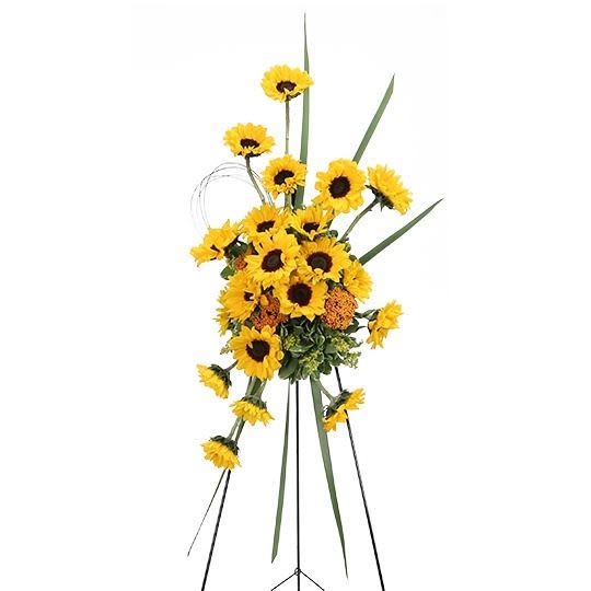 Tall sunflower standing spray on a wire easel