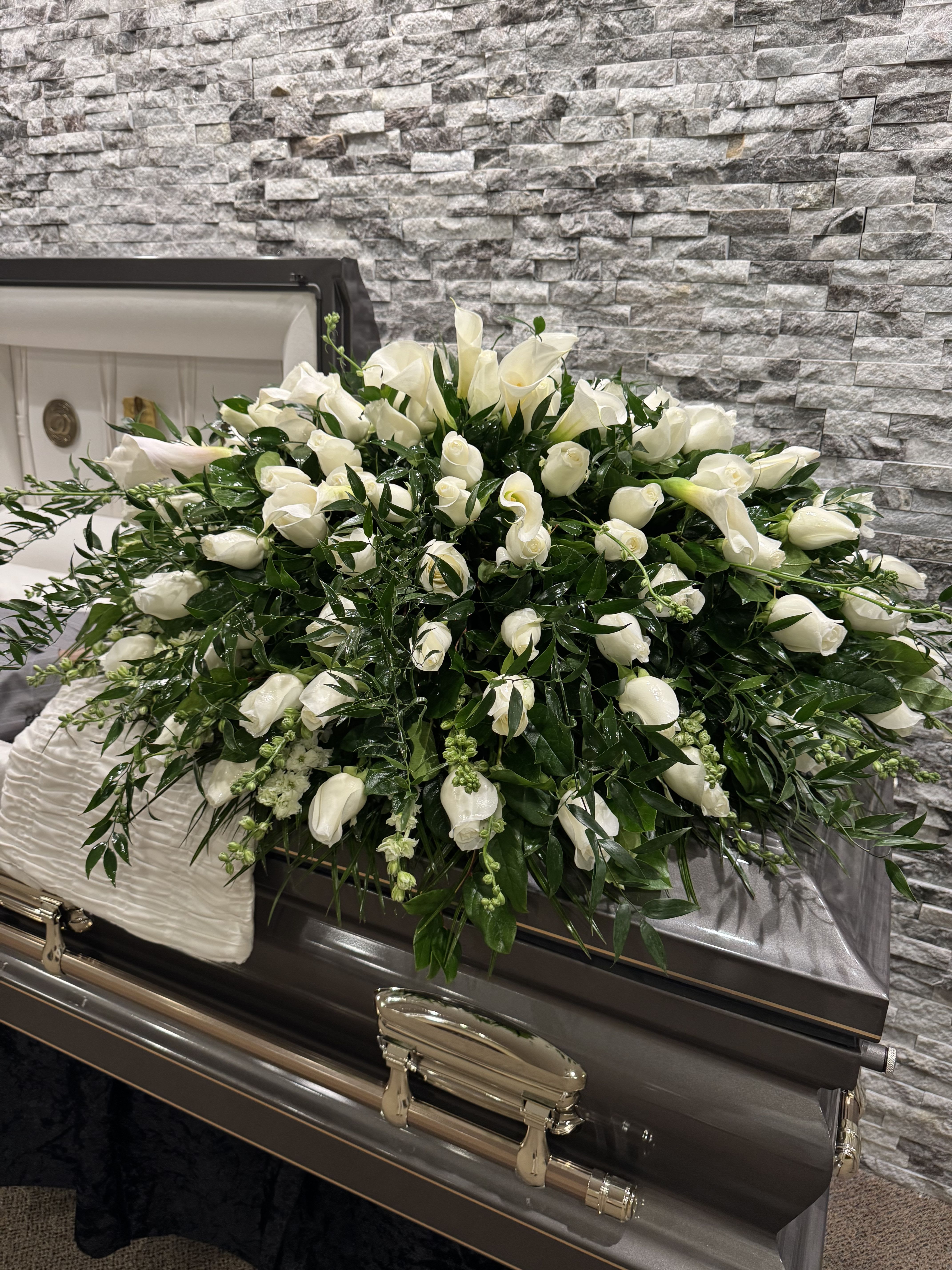 Casket Spray - Roses, Cala Lilies and Greenery