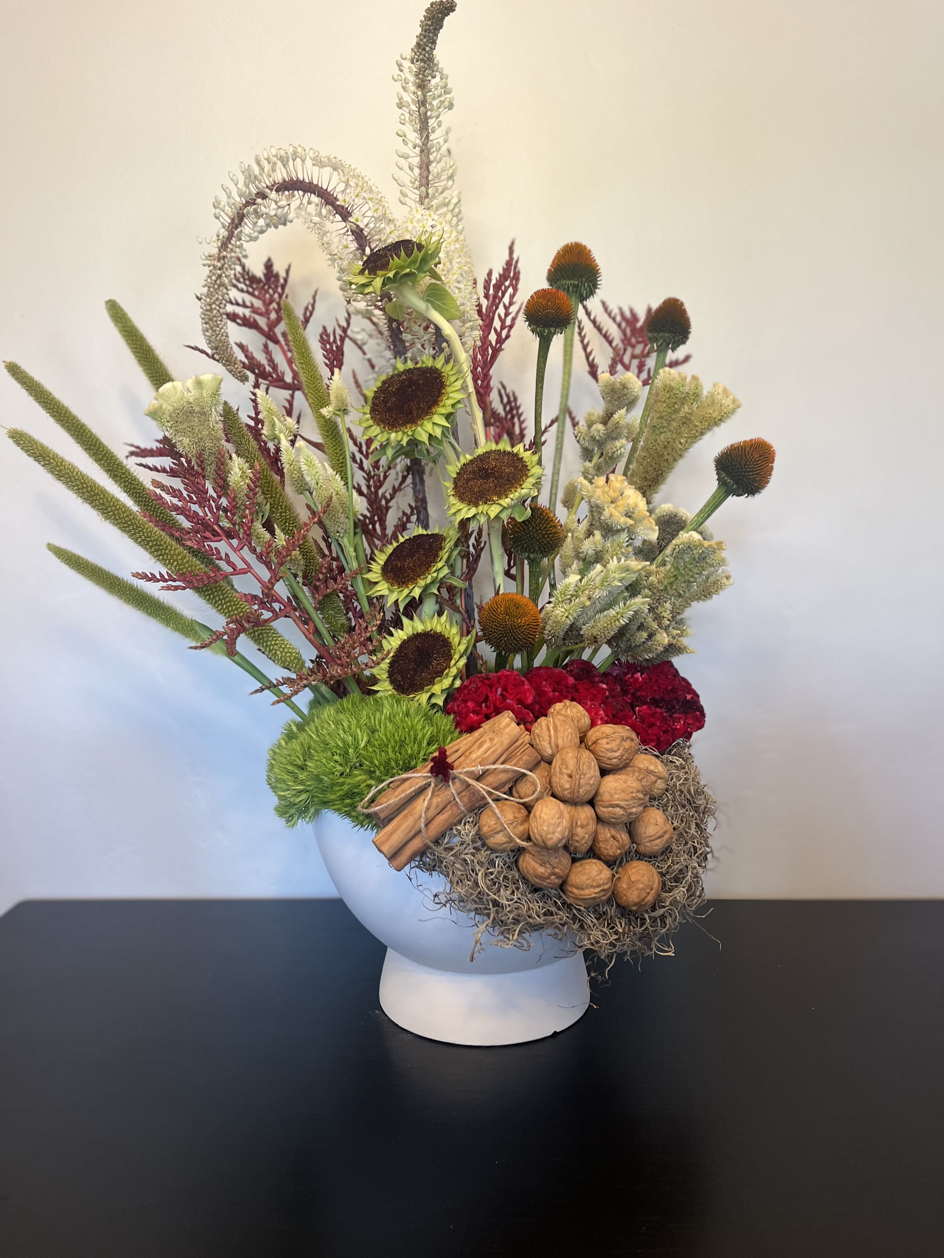 Fall Harvest  - walnuts and sunflowers perfectly arranged 