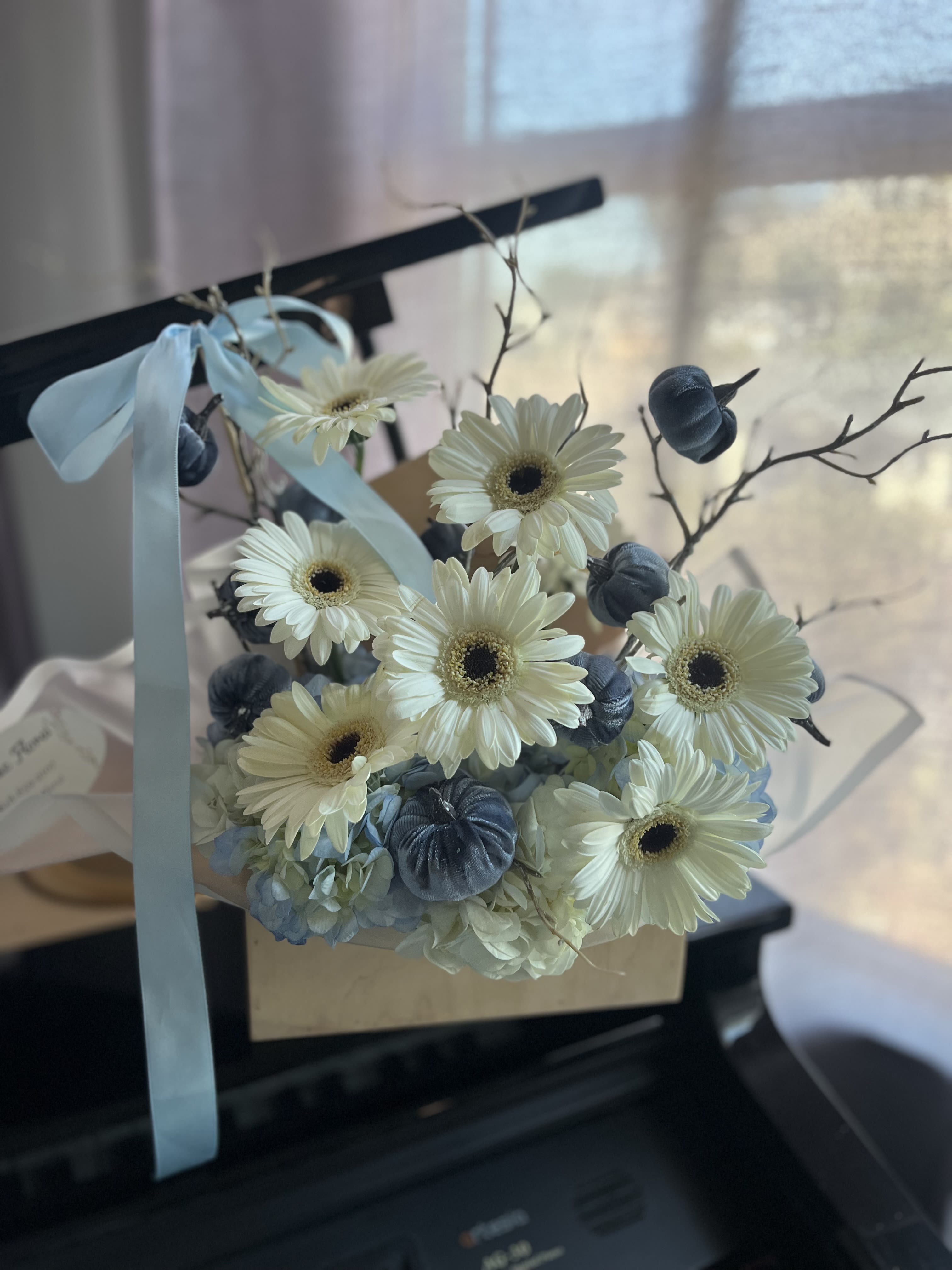 Pumpkin Patch  - white and blue arrangement 