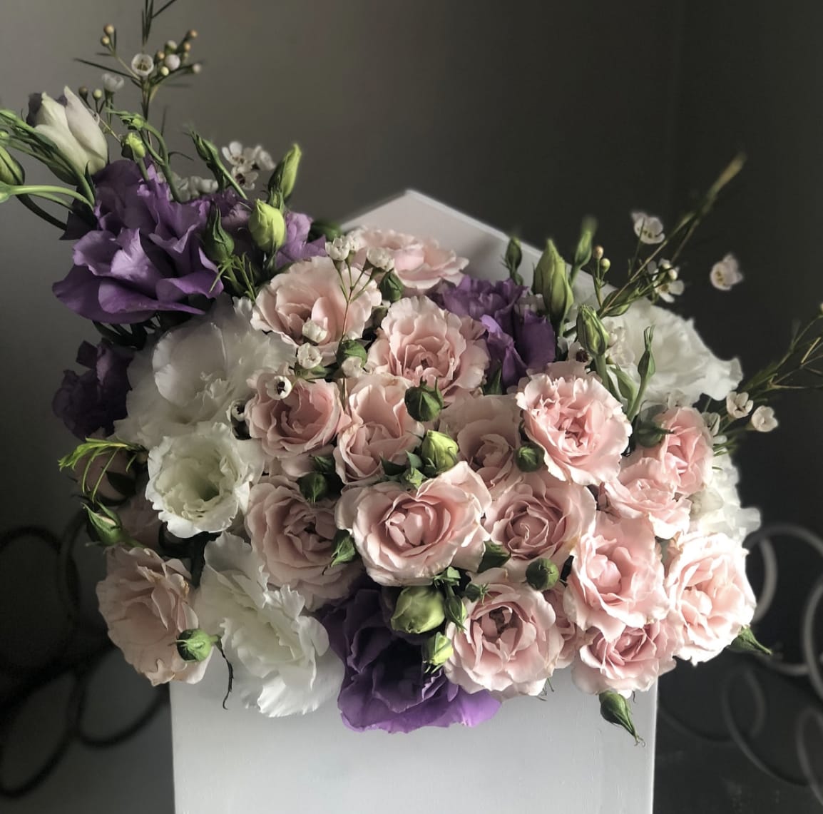 Love Letter - white wooden envelope box with designer choice flowers