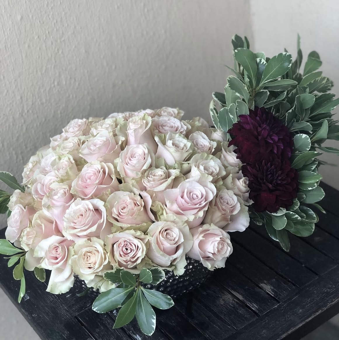 Two of a Kind  - blush pink roses and bold dahlias 