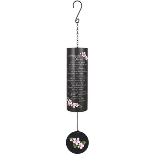 Black hanging memorial wind chime with pink flower accents